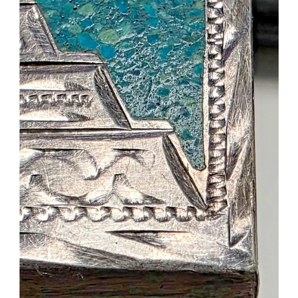 VHLC Plata de Jalisco .925 Sterling Silver Turquoise Aztec Belt Buckle, Vintage